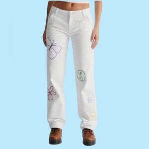 Pacsun Embroidered White Jeans